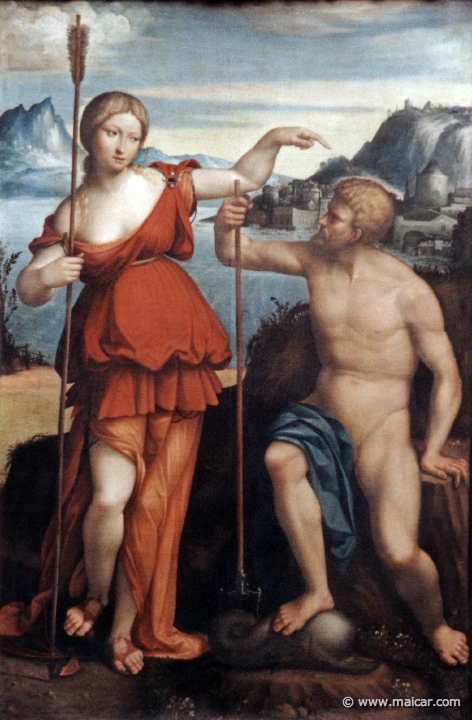 4711.jpg - 4711: Garofaldo (eigentlich Benvenuto Tisi), um 1481-1559: Poseidon und Athene, 1512. Gemäldegalerie Alte Meister, Dresden.