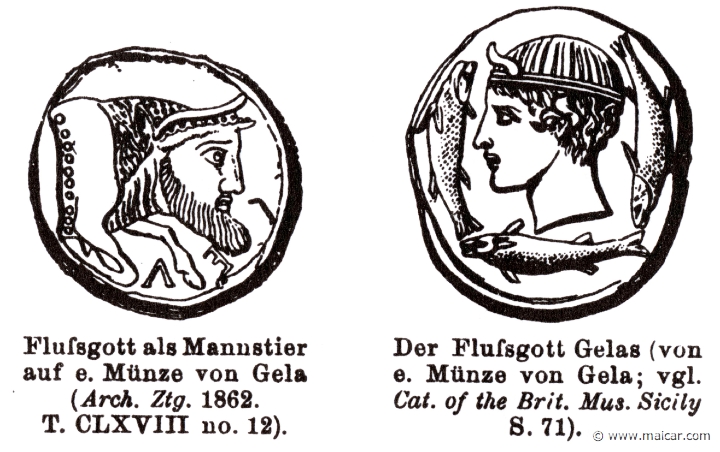 RI.2-1491.jpg - RI.2-1491: Coins with river gods. Wilhelm Heinrich Roscher (Göttingen, 1845- Dresden, 1923), Ausfürliches Lexikon der griechisches und römisches Mythologie, 1884.