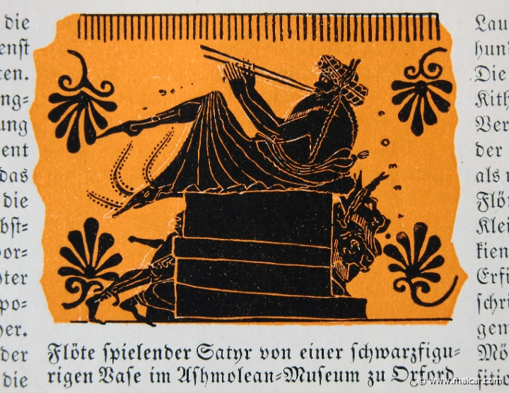 pflugk188a.jpg - pflugk188a: Flöte spielender Satyr von einer schwarzfigurigen Vase im Ashmolean-Museum zu Oxford. J.v.Pflugk-Harttung, Weltgeshichte, Band 1: Altertum (Verlag von Ullstein & Co, Berlin, 1910).