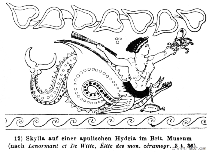 RIV-1046.jpg - RIV-1046: Depiction of Scylla. Hydria from Apulia. Wilhelm Heinrich Roscher (Göttingen, 1845- Dresden, 1923), Ausfürliches Lexikon der griechisches und römisches Mythologie, 1884.
