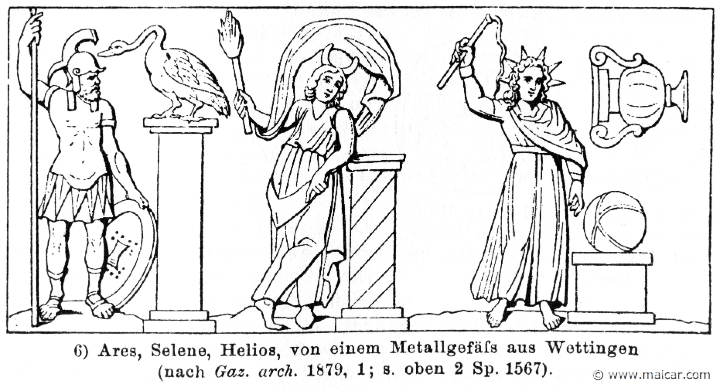 RII.2-3134b.jpg - RII.2-3134b: Ares, Selene, and Helius. Wilhelm Heinrich Roscher (Göttingen, 1845- Dresden, 1923), Ausfürliches Lexikon der griechisches und römisches Mythologie, 1884.