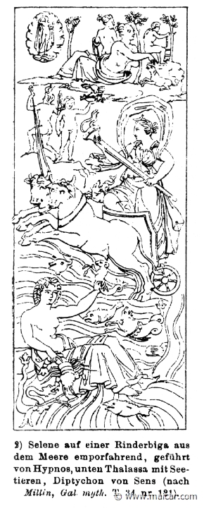 RV-0445.jpg - RV-0445: Selene, her chariot being led by Hypnos. Below: Talassa. Wilhelm Heinrich Roscher (Göttingen, 1845- Dresden, 1923), Ausfürliches Lexikon der griechisches und römisches Mythologie, 1884.