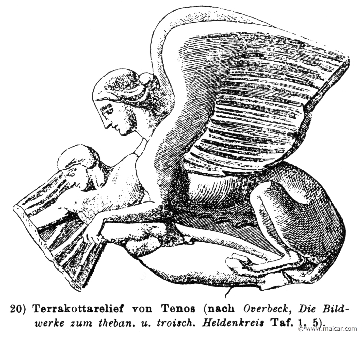 RIV-1370.jpg - RIV-1370: Sphinx. Terracotta relief. Wilhelm Heinrich Roscher (Göttingen, 1845- Dresden, 1923), Ausfürliches Lexikon der griechisches und römisches Mythologie, 1884.