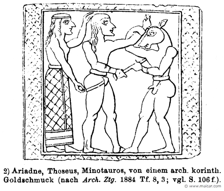 RII.2-3007.jpg - RII.2-3007: Ariadne, Theseus and the Minotaur. Wilhelm Heinrich Roscher (Göttingen, 1845- Dresden, 1923), Ausfürliches Lexikon der griechisches und römisches Mythologie, 1884.