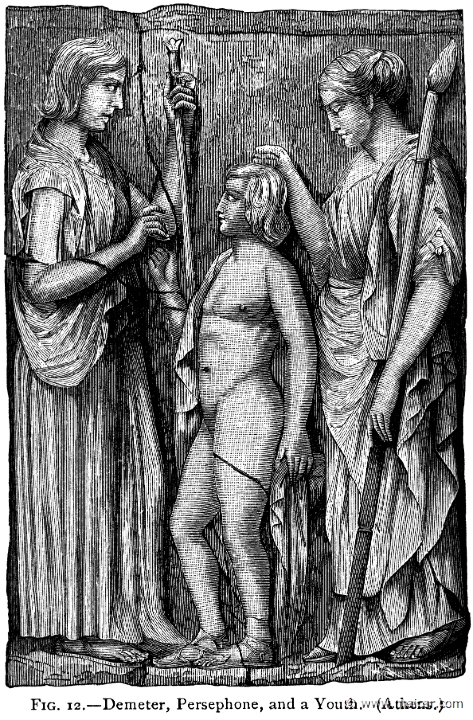 mur012.jpg - mur012: Demeter, Persephone and Triptolemus. Alexander S. Murray, Manual of Mythology (1898).
