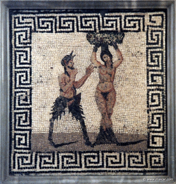 7314.jpg - 7314: Mosaico con Pan e la ninfa Amadriade dalla collezione del Duca Carafa di Noja (falso settecentesco). National Archaeological Museum, Naples.