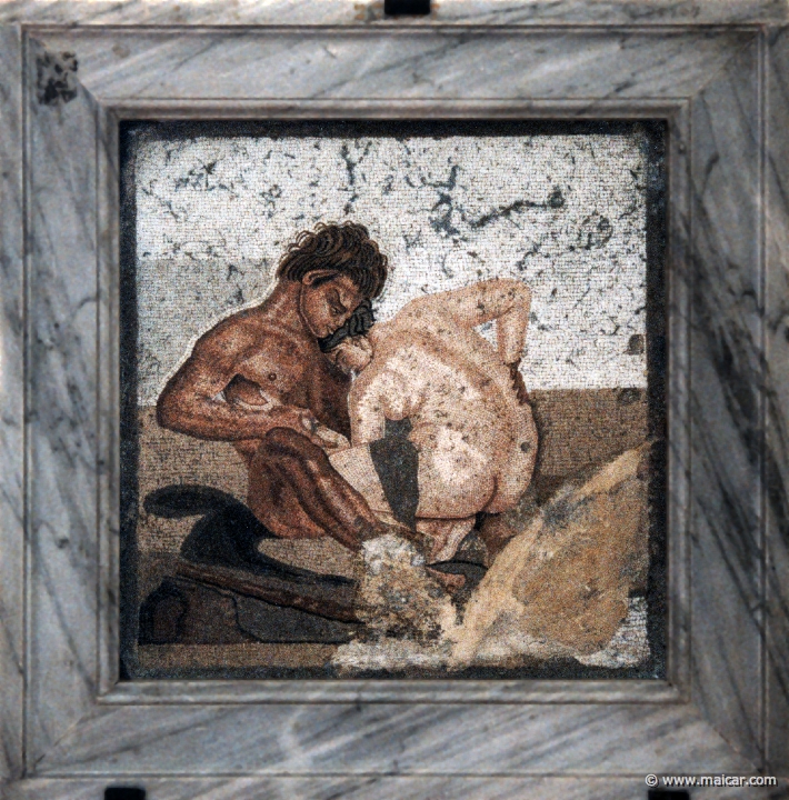 7318.jpg - 7318: Mosaico con Satiro e Ninfa. Pompei, Casa del Fauno (VI 12,2); cubicolo. National Archaeological Museum, Naples.