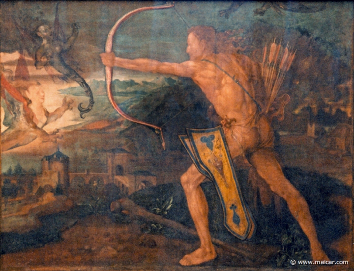 0120.jpg - 0120 Herakles bekämpft die Harpyien, 1500. Dürer 1471-1528. Neue Pinakotek, München.