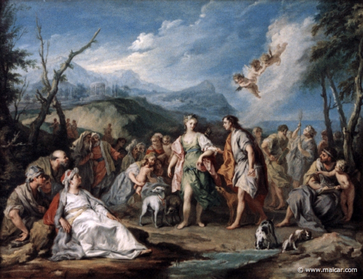 0825.jpg - 0825: Jacopo Amigoni, 1682-1752: Die begegnung von Habrokones und Antheia beim fest der Diana, 1743-44. Staatsgalerie, Stuttgart.