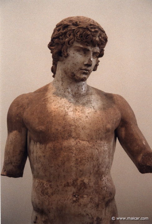 6007.jpg - 6007: Statue of Antinoos, a young man from Bithynia, beloved of the Roman emperor Hadrian. A remarkable work dated to 130-138 AD. Archaeological Museum, Delphi.