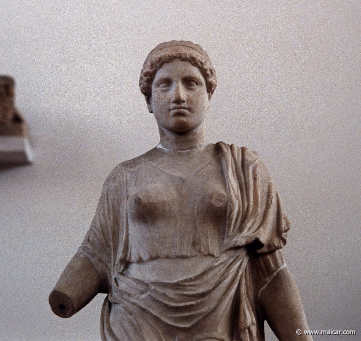 6307.jpg - 6307: Statue of a Kore (Persephone). Work of an Attic workshop influenced by Agorakrito’s school. Ca. 420 BC. Found in Piraeus. National Archaeological Museum, Athens.
