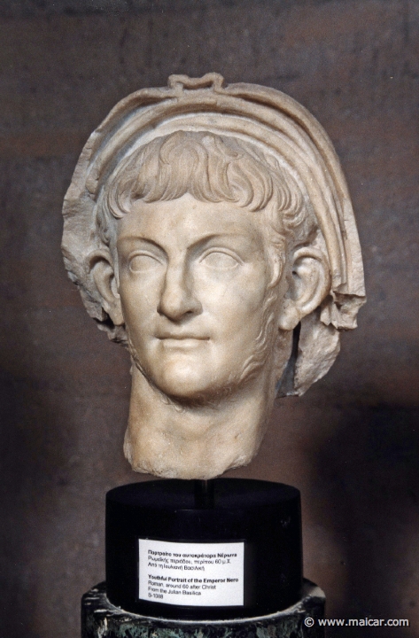 6537.jpg - 6537: Youthful portrait of the emperor Nero (AD 37-68). Roman, around 60 AD. From the Julian Basilica. Archaeological Museum, Corinth.