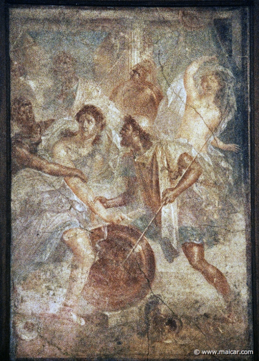 7109.jpg - 7109: Achilles between Diomedes and Odysseus at Scyros. Pompei, casa dei Dioscuri (VI 9,6), tablino (42). National Archaeological Museum, Naples.