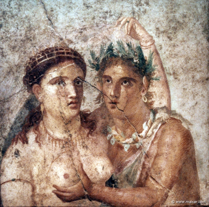 7306.jpg - 7306: Satiro che abbraccia una Menade. Pompei, (V, 1,26), Casa di L. Cecilio Giocondo, tablino 1-50 d.C. National Archaeological Museum, Naples.