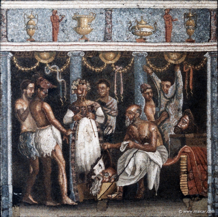 7331.jpg - 7331: Corego e attori. Pompei, Casa del Poeta Tragico (VI 8,3), tablino. National Archaeological Museum, Naples.