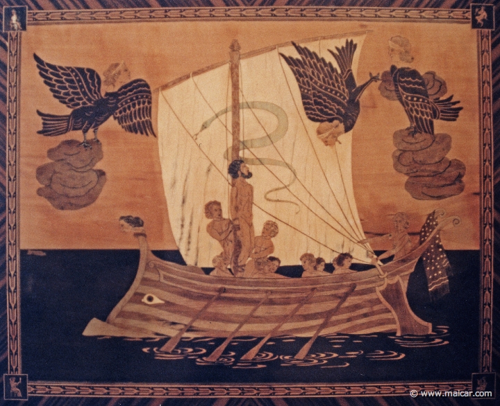 7608.jpg - 7608: Odysseus and the Sirens. Intarsia 19th century. Museo Correale di Terranova, Sorrento.