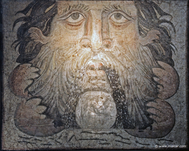 8107.jpg - 8107: Mosaic panel from a fountain basin: The sea-god Oceanus. Roman, 3rd century AD. British Museum, London.