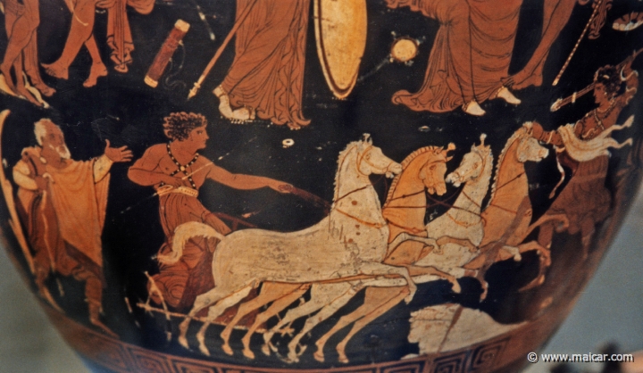8220.jpg - 8220: Red-figured volute-krater (bowl for mixing wine and water) with two zones of decoration. Hippolytus. Apulia c. 340 BC. British Museum, London.