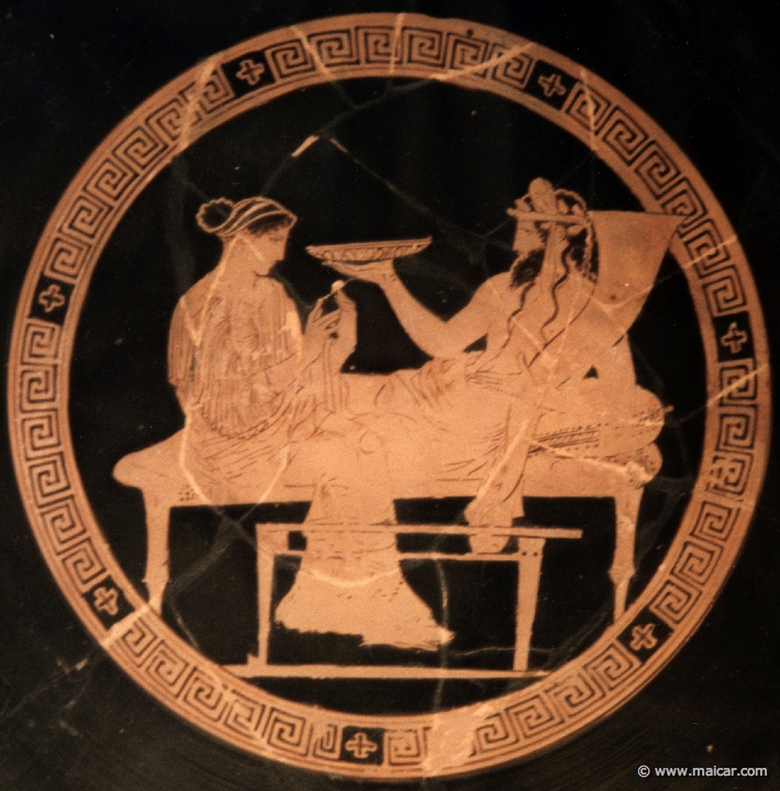 8319.jpg - 8319: Red-figured kylix (drinking-cup): Pluto and Persephone banqueting. Athens c. 440-430 BC. British Museum, London.