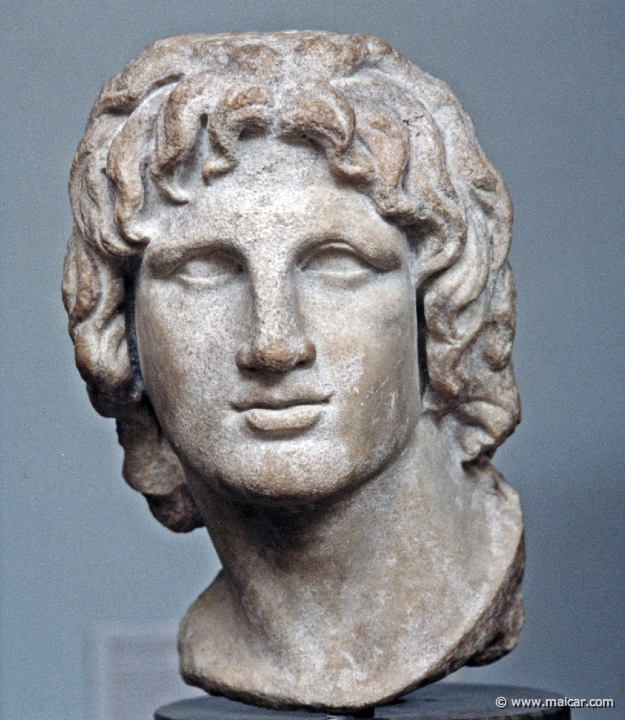 8336.jpg - 8336: Marble portrait of Alexander the Great, said to be from Alexandria 2nd-1st century BC. British Museum, London.