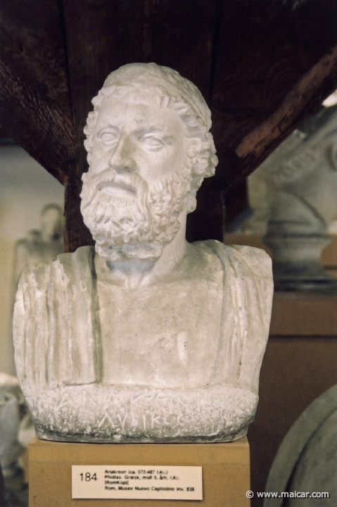 8810.jpg - 8810: Anakreon (ca. 572-487 F.Kr.) Phidias. Graesk, midt 5 årh. f.Kr. (Romkopi). Rom, Museo Nuovo Capitolino. Den Kongelige Afstøbningssamling, Copenhagen.