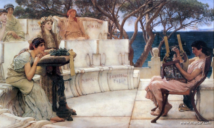 alma001.jpg - alma001: Sir Lawrence Alma-Tadema (1836-1912): Sappho and Alcaeus (1881).