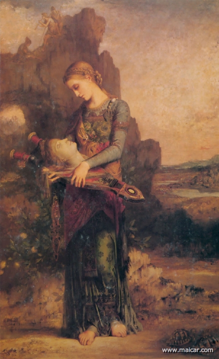 moreau002b.jpg - moreau002b: Gustave Moreau (1826-1898): Thracian Girl carrying the Head of Orpheus on his Lyre (1865).