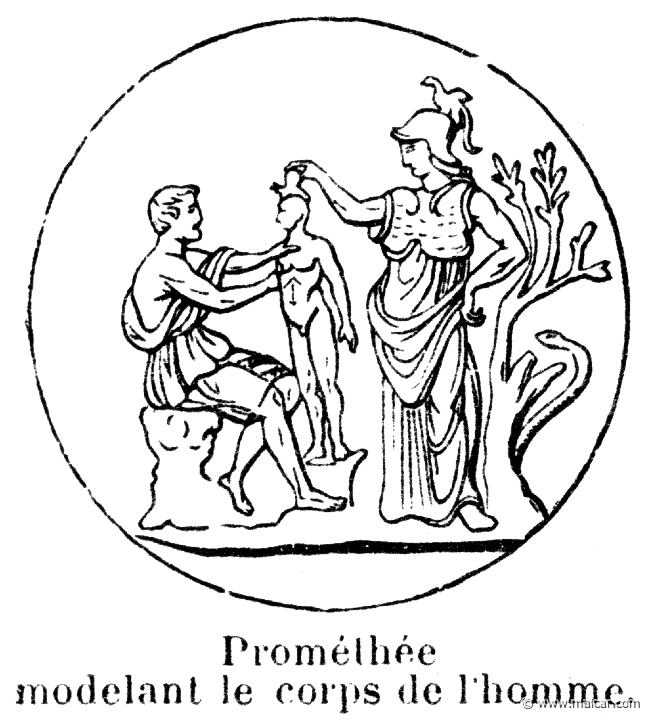 comm118.jpg - comm118: Prométhée modelant le corps de l'homme. Info n/a. P. Commelin, Mythologie Grecque et Romaine, Éditions Garnier Frères, Paris.