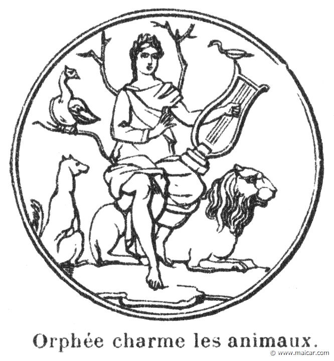 comm334.jpg - comm334: Orphée charme les animaux. Info n/a. P. Commelin, Mythologie Grecque et Romaine, Éditions Garnier Frères, Paris.