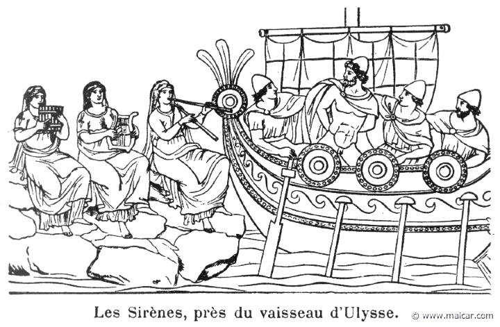 comm373.jpg - comm373: Les Sirénes, près du vaisseau d'Ulysse. Info n/a. P. Commelin, Mythologie Grecque et Romaine, Éditions Garnier Frères, Paris.