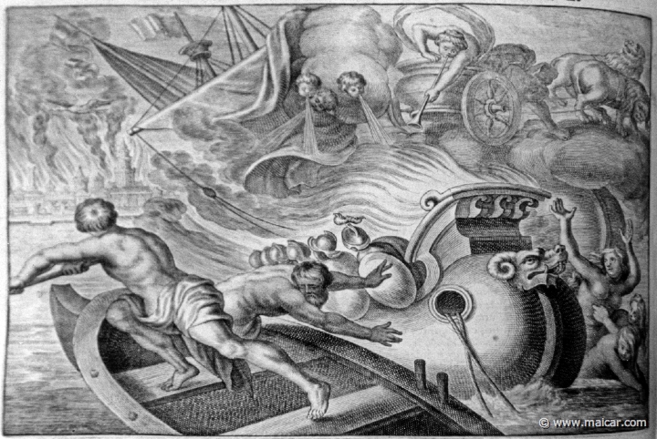 2827.jpg - 2827: Aeneas' ships turn into Nymphs..Les METAMORPHOSES D’OVIDE EN LATIN ET FRANÇOIS, DIVISÉES EN XV LIVRES. TRADUCTION DE Mr. PIERRE DU-RYER PARISIEN, DE L’ACADEMIE FRANÇOISE. MDCLXXVII.