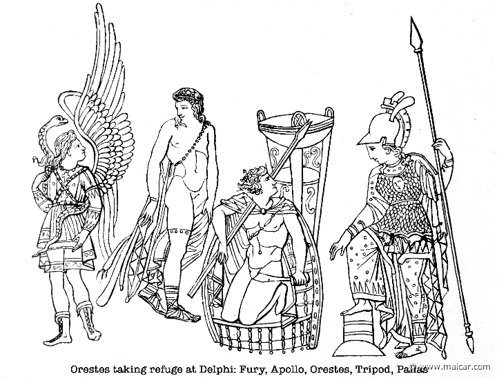 gay311b.jpg - gay311b: Orestes taking refuge at Delphi: Erinys, Apollo, Orestes, and Athena.