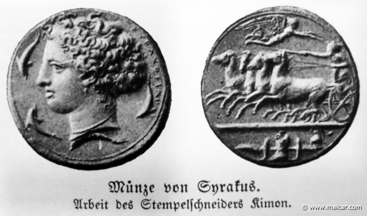 pflugk251.jpg - pflugk251: Münze von Syrakus. Arbeit des Stempelschneiders Kimon. J.v.Pflugk-Harttung, Weltgeshichte, Band 1: Altertum ( Verlag von Ullstein & Co, Berlin, 1910).
