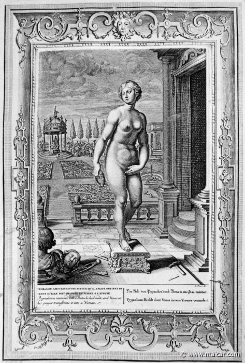 3109.jpg - 3109: Pygmalion was in love with a statue he had made, and Venus at his prayer transforms it into a woman.Bernard Picart (1673-1733), Fabeln der Alten (Musen-Tempel), 1754.