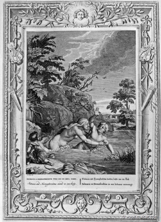 3112.jpg - 3112: Salmacis and Hermaphroditus are joined in one body.Bernard Picart (1673-1733), Fabeln der Alten (Musen-Tempel), 1754.