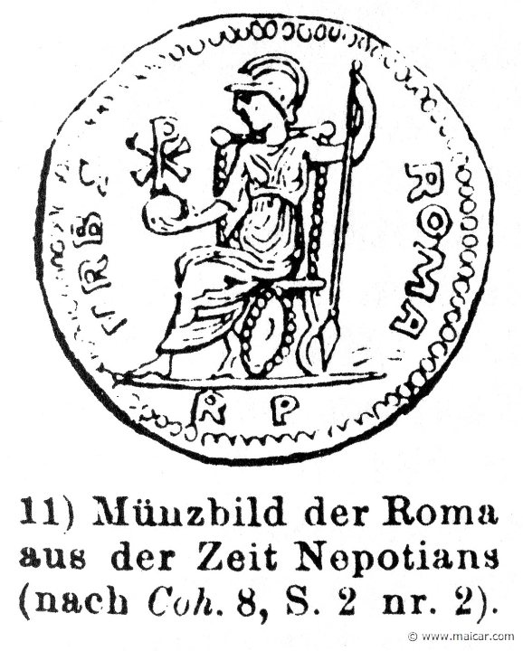 RIV-0153c.jpg - RIV-0153: Picture of Roma in a coin from Nepotianus' time.Wilhelm Heinrich Roscher (Göttingen, 1845- Dresden, 1923), Ausfürliches Lexikon der griechisches und römisches Mythologie, 1884.