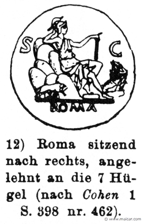 RIV-0154.jpg - RIV-0154: Roma sitting rightwards, leaning on the seventh hill.Wilhelm Heinrich Roscher (Göttingen, 1845- Dresden, 1923), Ausfürliches Lexikon der griechisches und römisches Mythologie, 1884.