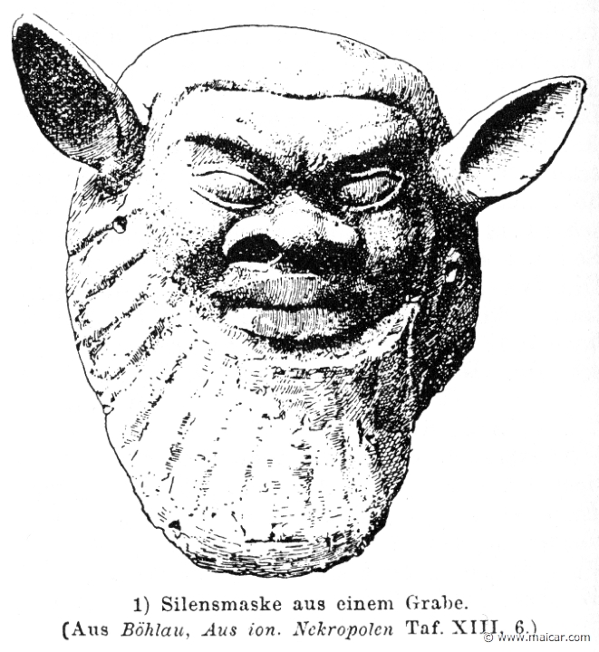 RIV-0600.jpg - RIV-0600: Mask of Silenus from a grave.Wilhelm Heinrich Roscher (Göttingen, 1845- Dresden, 1923), Ausfürliches Lexikon der griechisches und römisches Mythologie, 1884.
