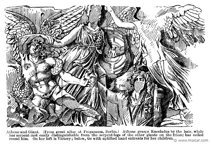 smi255.jpg - smi255: Athena, Gaia, Nike and the Giant Alcyoneus. Altar of Zeus, Pergamon. East frieze, ca. 180 BC. Pergamon Museum, Berlin. Restored by Tondeur..