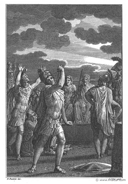 villenave02161.jpg - 02161: Suicide of Ajax. "This I must employ against myself ... lest any man save Ajax ever conquer Ajax." (Ov. Met. 13.390).Guillaume T. de Villenave, Les Métamorphoses  d'Ovide (Paris, Didot 1806–07). Engravings after originals by Jean-Jacques François Le Barbier (1739–1826), Nicolas André Monsiau (1754–1837), and Jean-Michel Moreau (1741–1814).