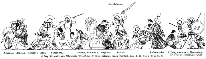 RIII.1-0171.jpg - RIII.1-0171: Massacre at Troy. Present: Ascanius, Aeneas, Anchises, Coroebus, Cassandra, Priam, Neoptolemus, Polites, Andromache, Aethra, Acamas, Demophon. Wilhelm Heinrich Roscher (Göttingen, 1845- Dresden, 1923), Ausfürliches Lexikon der griechisches und römisches Mythologie, 1884.