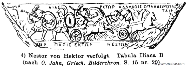 RIII.1-0293c.jpg - RIII.1-0293c: Hector pursuing Nestor. Present: Ajax, Paris, Hector, Nestor. Wilhelm Heinrich Roscher (Göttingen, 1845- Dresden, 1923), Ausfürliches Lexikon der griechisches und römisches Mythologie, 1884.