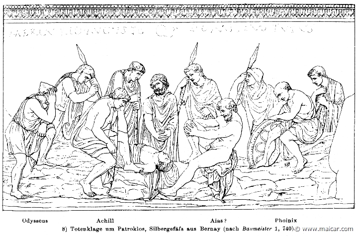 RIII.2-1705.jpg - RIII.2-1705: Mourning Patroclus. Present: Odysseus, Achilles, Ajax, Phoenix. Wilhelm Heinrich Roscher (Göttingen, 1845- Dresden, 1923), Ausfürliches Lexikon der griechisches und römisches Mythologie, 1884.