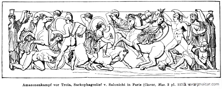 RI.1-0279.jpg - RI.1-0279: Amazons fighting at Troy. Relief in a sarcophagus. Wilhelm Heinrich Roscher (Göttingen, 1845- Dresden, 1923), Ausfürliches Lexikon der griechisches und römisches Mythologie, 1884.