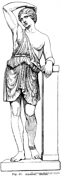 see173.jpg - see173: Verwundete Amazone. Gefunden 1868 in Rom. Römische kopia nach einer Statue des Bildhauers Polyklet (?) für das Heiligtum der Artemis in Ephesos um 440/30 v. Chr., marmor. Pergamon Museum, Berlin. Otto Seemann, Grekernas och romarnes mytologi (1881).