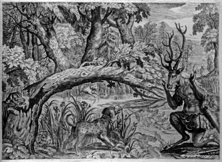 2625.jpg - 2625: Actaeon as a deer. Les METAMORPHOSES D’OVIDE EN LATIN ET FRANÇOIS, DIVISÉES EN XV LIVRES. TRADUCTION DE Mr. PIERRE DU-RYER PARISIEN, DE L’ACADEMIE FRANÇOISE. MDCLXXVII.