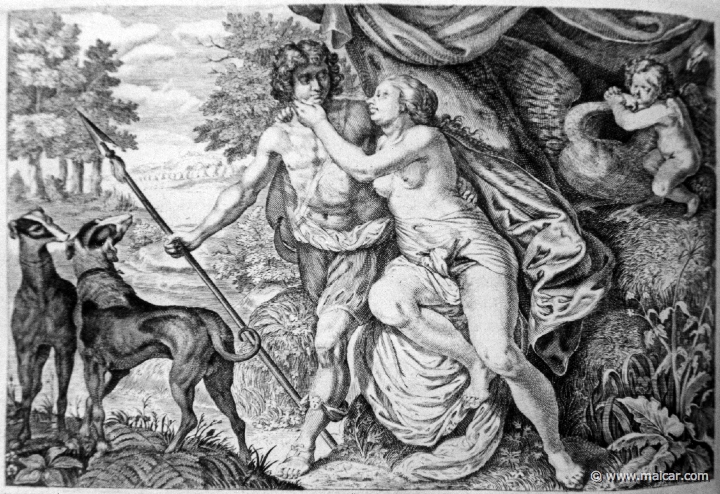 2802.jpg - 2802: Aphrodite and Adonis. Les METAMORPHOSES D’OVIDE EN LATIN ET FRANÇOIS, DIVISÉES EN XV LIVRES. TRADUCTION DE Mr. PIERRE DU-RYER PARISIEN, DE L’ACADEMIE FRANÇOISE. MDCLXXVII.