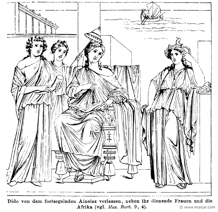 RI.1-1015.jpg - RI.1-1015: Dido abandoned by Aeneas, who sails away. With her, two servants and the personification of Africa. Wilhelm Heinrich Roscher (Göttingen, 1845- Dresden, 1923), Ausfürliches Lexikon der griechisches und römisches Mythologie, 1884.