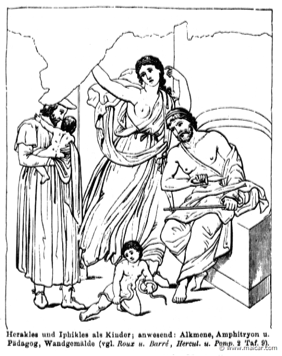 RII.1-0306.jpg - RII.1-0306: The infants Iphicles and Heracles. Alcmena and Amphitryon. Wilhelm Heinrich Roscher (Göttingen, 1845- Dresden, 1923), Ausfürliches Lexikon der griechisches und römisches Mythologie, 1884.