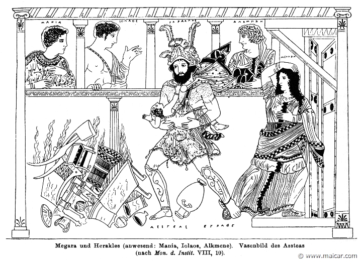 RII.2-2543.jpg - RII.2-2543: The madness of Heracles. Present: Mania, Iolaus, Alcmena and Megara. Wilhelm Heinrich Roscher (Göttingen, 1845- Dresden, 1923), Ausfürliches Lexikon der griechisches und römisches Mythologie, 1884.